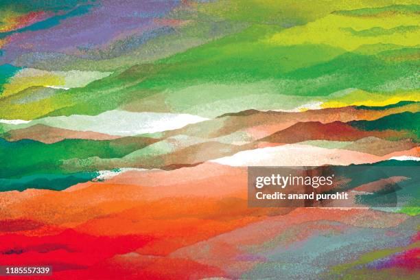 background abstract misty mountain range colourful wallpaper digital art gradiant pastel dramatic backdrop - digital composite stock pictures, royalty-free photos & images