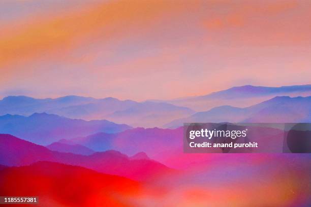 background abstract misty mountain range colourful wallpaper digital art gradiant pastel dramatic backdrop - asia abstract stock pictures, royalty-free photos & images