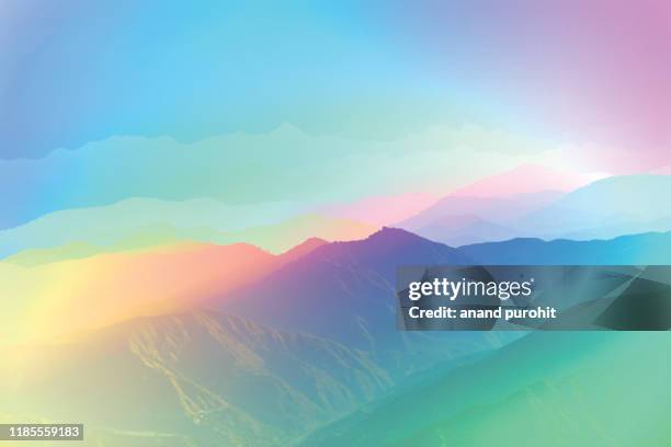 background abstract misty mountain range colourful wallpaper digital art gradiant pastel dramatic backdrop - art illustration ストックフォトと画像