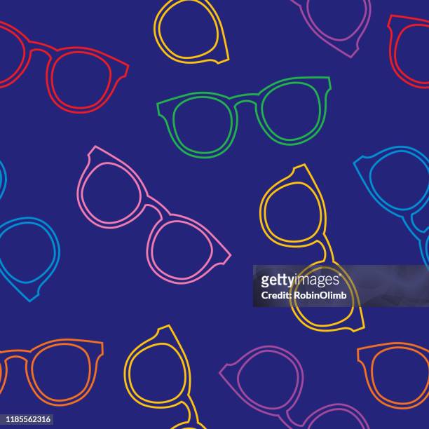 ilustraciones, imágenes clip art, dibujos animados e iconos de stock de colorido contorno gafas patrón sin costuras - gafas con marco grueso