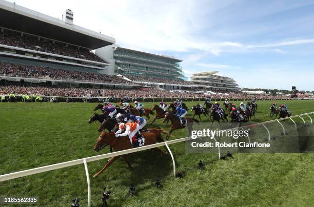 Craig Williams rides Vow and Declare to win race seven the Lexus Melbourne Cup during 2019 Melbourne Cup Day at Flemington Racecourse on November 05,...