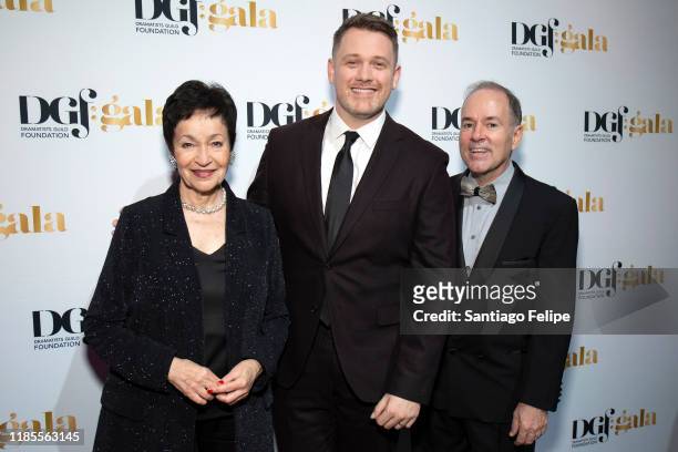 Lynn Ahrens, Michael Arden and Stephen Flaherty attend the 2019 Dramatists Guild Foundation Gala at The Ziegfeld Ballroom on November 04, 2019 in New...