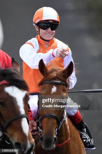 Craig Williams celebrates riding Vow And Declare to the win race 7, the Lexus Melbourne Cup during 2019 Melbourne Cup Day at Flemington Racecourse on...