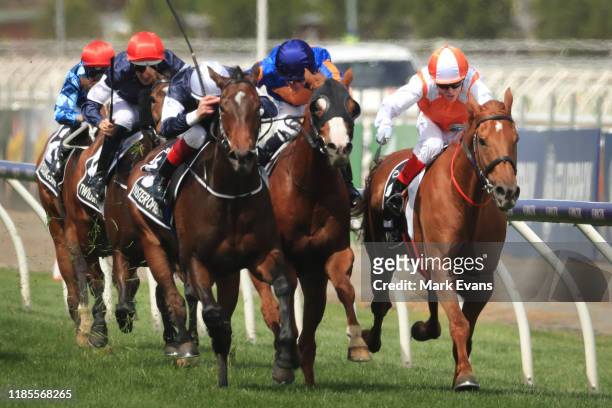 Craig Williams on Vow And Declare wins race 7 the Lexus Melbourne Cup during 2019 Melbourne Cup Day at Flemington Racecourse on November 05, 2019 in...
