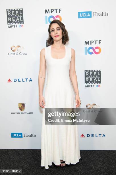 Lizzy Caplan attends MPTF's 8th annual Reel Stories, Real Lives event at Directors Guild Of America on November 04, 2019 in Los Angeles, California.