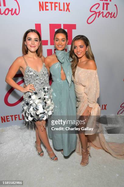 Kiernan Shipka, Odeya Rush, and Isabela Moner attend Netflix "Let It Snow" Los Angeles premiere on November 04, 2019 in Los Angeles, California.