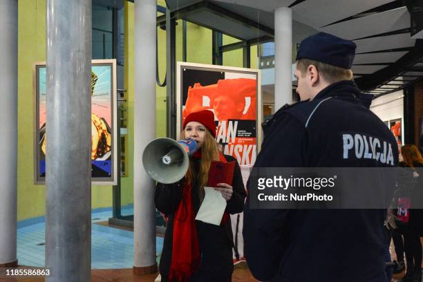 Group of young activists organized a protest in 'Solidarity Against The Rape Culture In The Film Industry' at the Polish National Film School in...