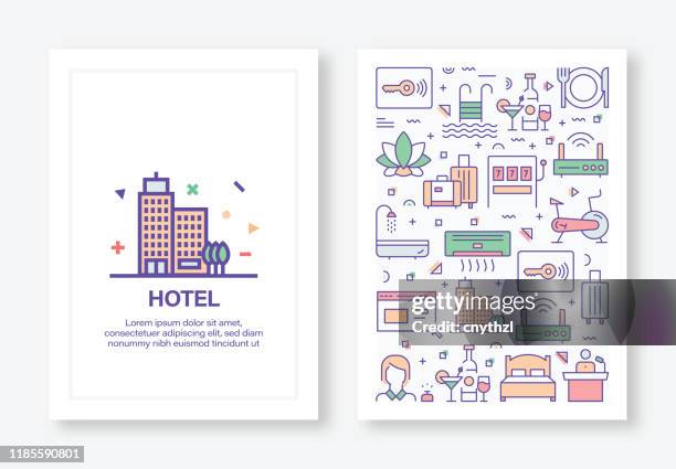 hotel facilities concept line style cover design for annual report, flyer, brochure. - lobby background stock illustrations