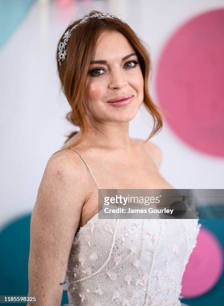 Lindsay Lohan attends the Channel 10 Marquee on Melbourne Cup Day at Flemington Racecourse on November 05, 2019 in Melbourne, Australia.