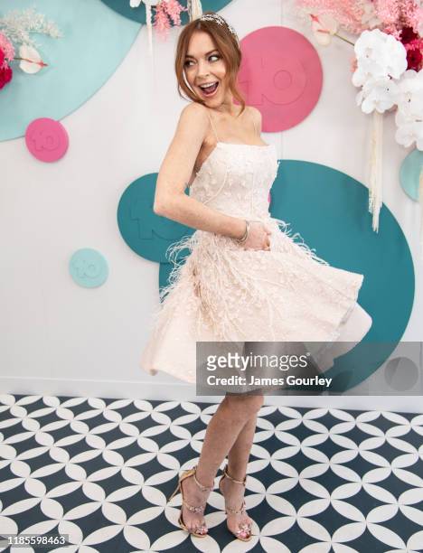 Lindsay Lohan attends the Channel 10 Marquee on Melbourne Cup Day at Flemington Racecourse on November 05, 2019 in Melbourne, Australia.