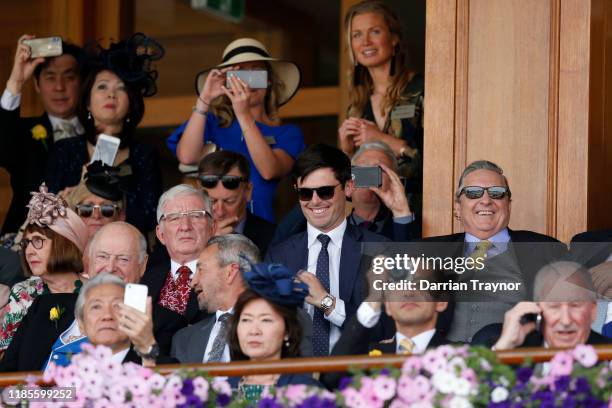 Trainers James Cummings and Lee Freedman look on during 2019 Melbourne Cup Day at Flemington Racecourse on November 05, 2019 in Melbourne, Australia.