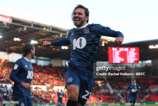 Bradley Dack of Blackburn Rovers' celebrates scoring his side's first goal during the Sky Bet Championship match between Stoke City and Blackburn...