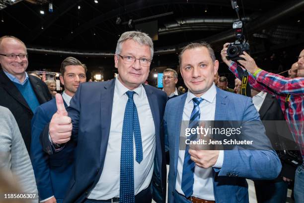 Tino Chrupalla , the new co-leader of the right-wing Alternative for Germany political party, and Joerg Meuthen , the new co-leader of the right-wing...