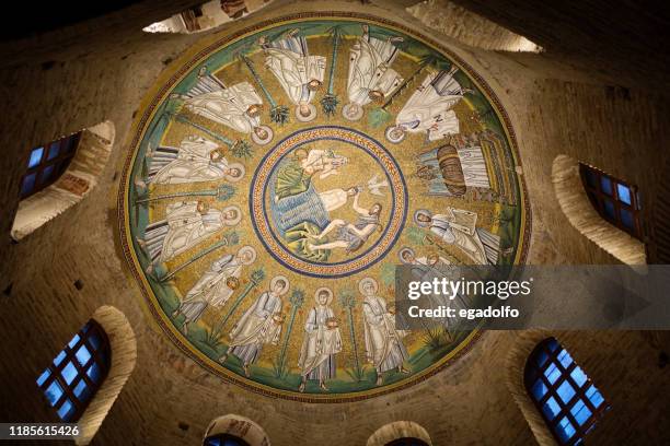 ravenna ariani baptistery bizantin dome mosaic - ravenna stock pictures, royalty-free photos & images