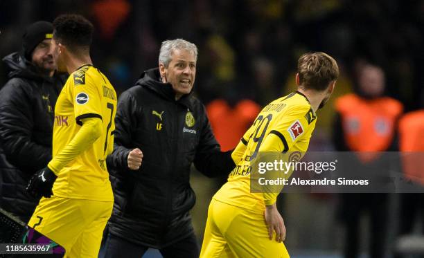 Manager Lucien Favre with Marcel Schmelzer to the Bundesliga match between Hertha BSC and Borussia Dortmund at the Olympiastadion on November 30,...