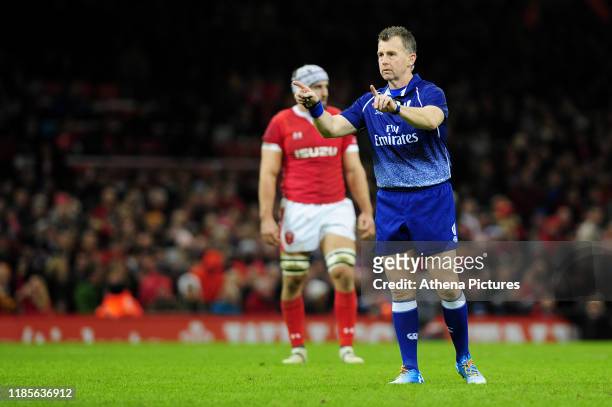 Referee Nigel Owens during the International friendly match between Wales and Barbarians at the Principality Stadium on November 30, 2019 in Cardiff,...