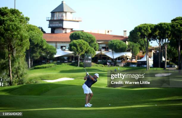 Lee Westwood of England plays in the pro am ahead of the Turkish Airlines Open at The Montgomerie Maxx Royal on November 05, 2019 in Antalya, Turkey.