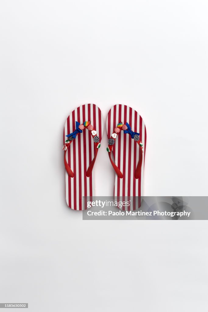 High Angle View Of Flip Flops On White Background High-Res Stock Photo ...