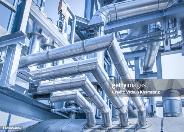 pipeline at industrial zone,pipe to silencer of heat recovery steam generator at power plant - energy industry heat steam stock pictures, royalty-free photos & images