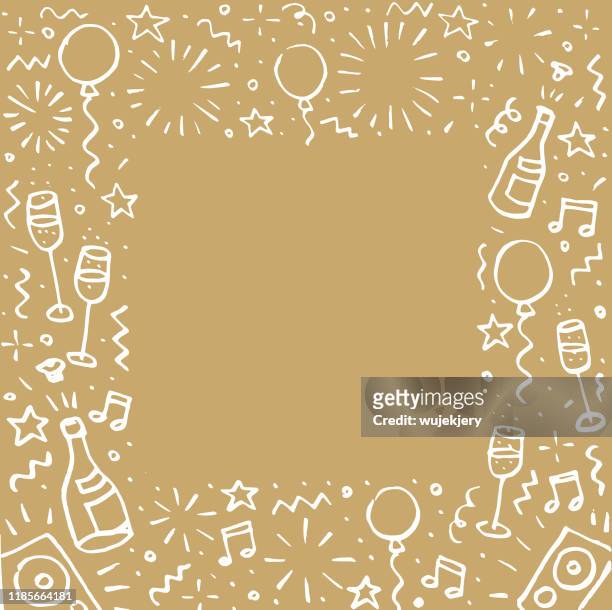 ilustraciones, imágenes clip art, dibujos animados e iconos de stock de feliz año nuevo doodle tarjeta de felicitación - champagne cork