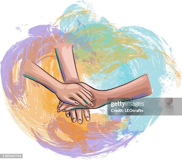 hands together drawing - hands together vector stock illustrations