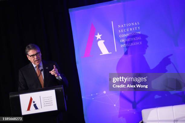 Secretary of Energy Rick Perry speaks during a National Security Commission on Artificial Intelligence conference November 5, 2019 in Washington, DC....