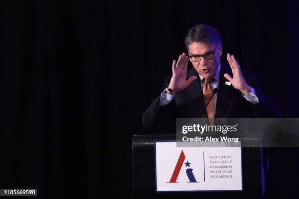 Secretary of Energy Rick Perry speaks during a National Security Commission on Artificial Intelligence conference November 5, 2019 in Washington, DC....