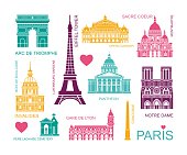 Architectural and historical sights of Paris. Set of high quality icons. Vector liiustrations
