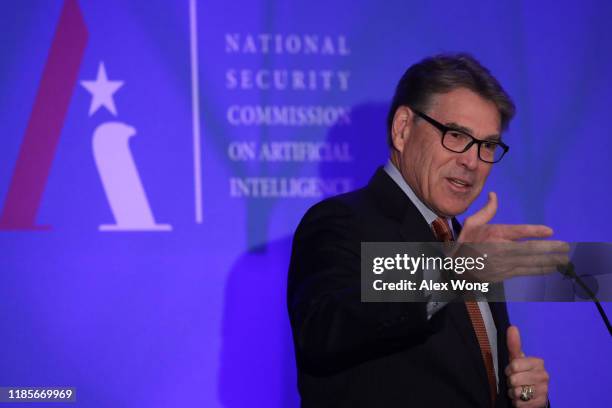Secretary of Energy Rick Perry speaks during a National Security Commission on Artificial Intelligence conference November 5, 2019 in Washington, DC....