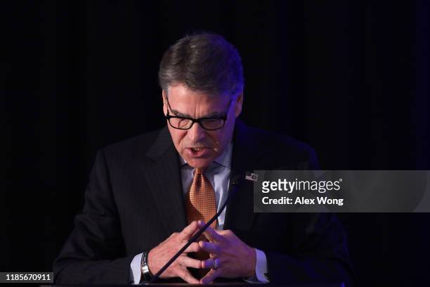Secretary of Energy Rick Perry speaks during a National Security Commission on Artificial Intelligence conference November 5, 2019 in Washington, DC....
