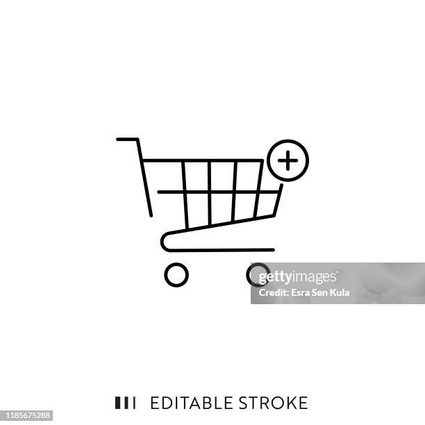 ilustraciones, imágenes clip art, dibujos animados e iconos de stock de añadir artículo del icono del carro de la compra con trazo editable y píxel perfecto. - quitar fondo de imagen online