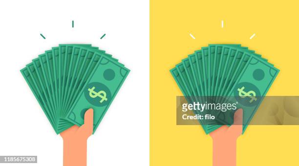 person holding lots of money - human hand stock illustrations