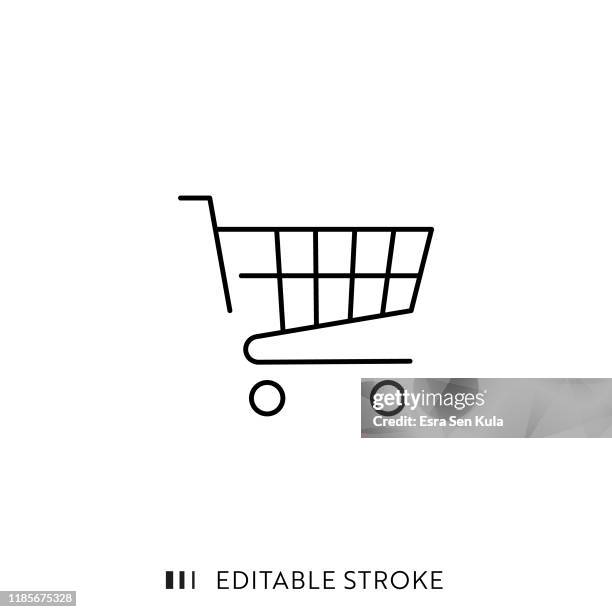 ilustraciones, imágenes clip art, dibujos animados e iconos de stock de icono del carrito de compras con trazo editable y píxel perfecto. - ir de compras