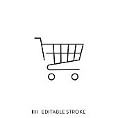 Shopping Cart Icon with Editable Stroke and Pixel Perfect.