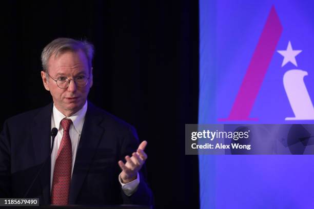 Executive Chairman of Alphabet Inc., Google's parent company, Eric Schmidt speaks during a National Security Commission on Artificial Intelligence...