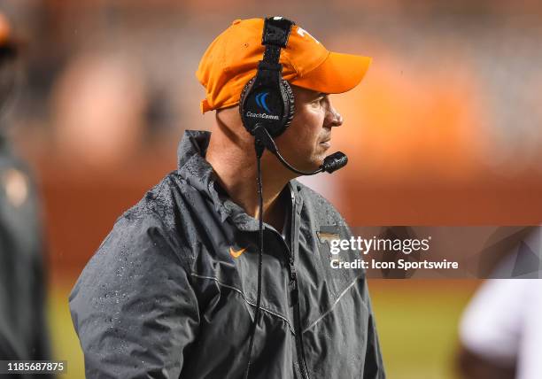 Tennessee Volunteers head coach Jeremy Pruitt coaching during a college football game between the Tennessee Volunteers and Vanderbilt Commodores on...