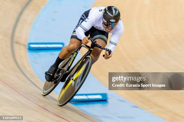 Mohd Azizulhasni Awang of Malaysia competes in the Men's Sprint Qualifying 200m t.t. During the day three of the UCI Track Cycling World Cup at Hong...