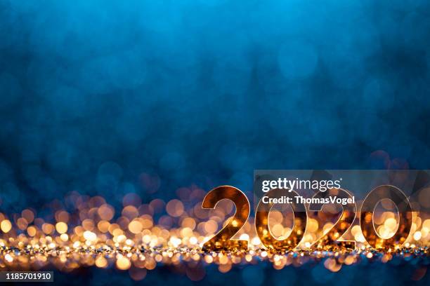 new year christmas decoration 2020 - gold blue party celebration - new year 2020 stock pictures, royalty-free photos & images