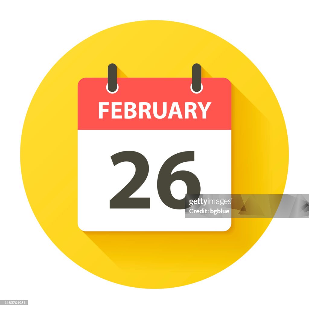 February 26 Round Daily Calendar Icon In Flat Design Style High-Res Vector Graphic - Getty Images
