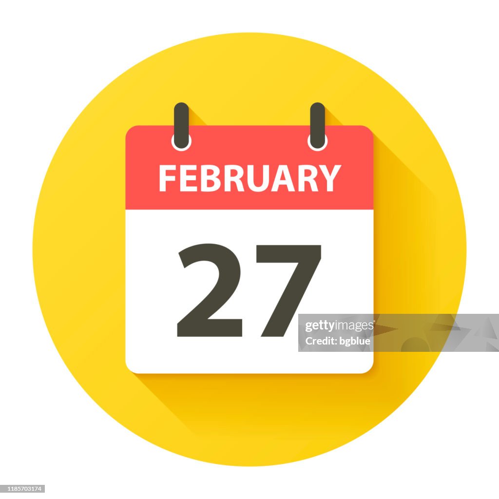 27. Februar - Runde Tageskalender-Ikone im flachen Design-Stil