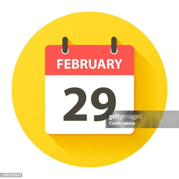 29. februar - runde tageskalender-ikone im flachen design-stil - langer schlagschatten design stock-grafiken, -clipart, -cartoons und -symbole