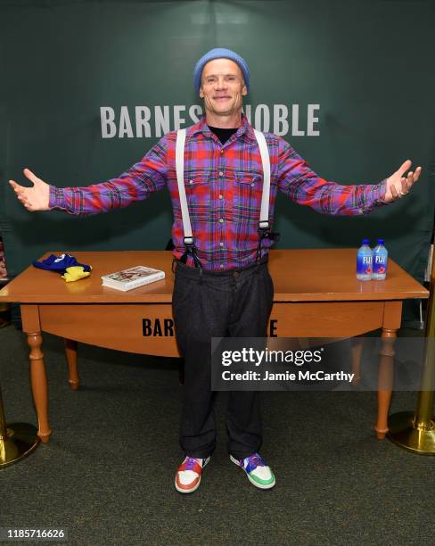 Flea of the Red Hot Chili Peppers signs copies of his new book "Acid For The Children" at Barnes & Noble, 5th Avenue on November 05, 2019 in New York...