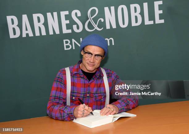 Flea of the Red Hot Chili Peppers signs copies of his new book "Acid For The Children" at Barnes & Noble, 5th Avenue on November 05, 2019 in New York...