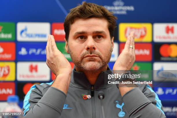 Mauricio Pochettino, Manager of Tottenham Hotspur speaks during Tottenham Hotspur Press Conference ahead of the UEFA Champions League group B match...