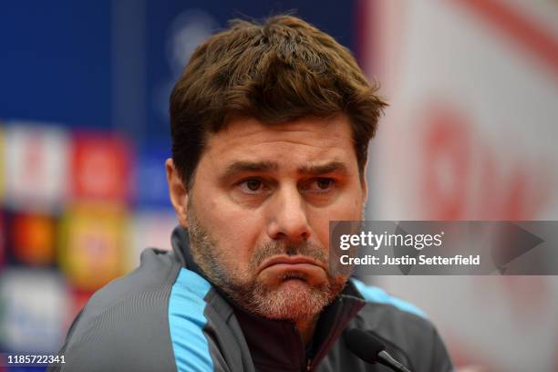 Mauricio Pochettino, Manager of Tottenham Hotspur speaks during Tottenham Hotspur Press Conference ahead of the UEFA Champions League group B match...