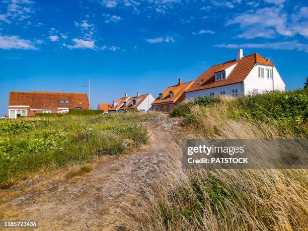 traditional houses located on a hill in svaneke, bornholm island, denmark. - bornholm stock pictures, royalty-free photos & images