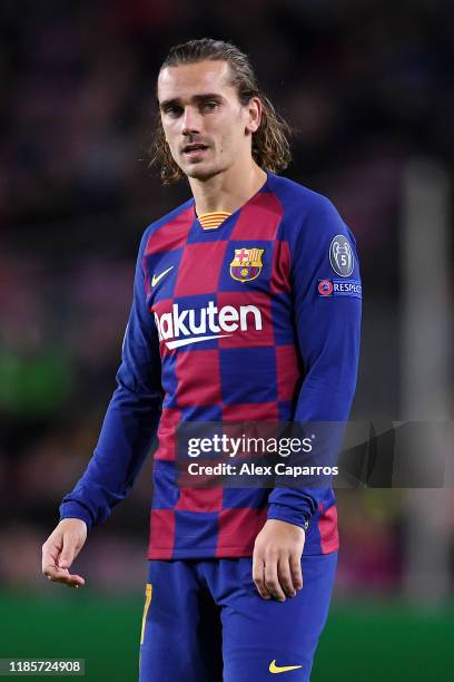 Antoine Griezmann of FC Barcelona looks on during the UEFA Champions League group F match between FC Barcelona and Slavia Praha at Camp Nou on...