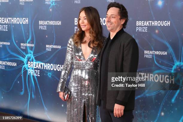 Nicole Shanahan and Sergey Brin attend the 2020 Breakthrough Prize Ceremony at NASA Ames Research Center on November 03, 2019 in Mountain View,...