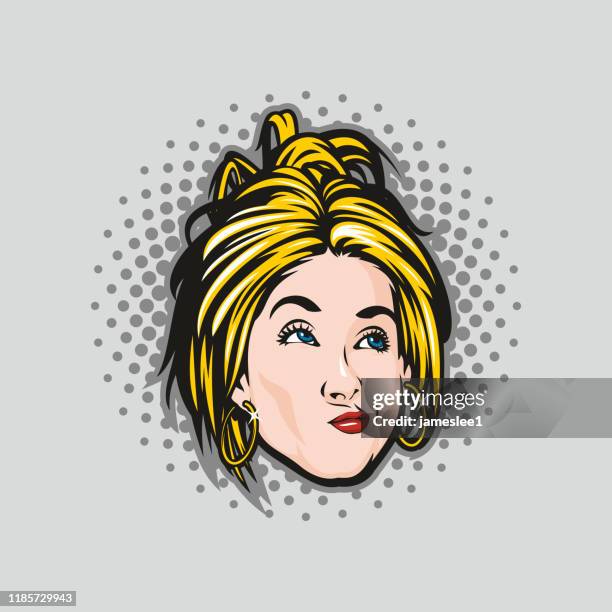 ilustraciones, imágenes clip art, dibujos animados e iconos de stock de icono de la cabeza femenina de kooky - messy bun