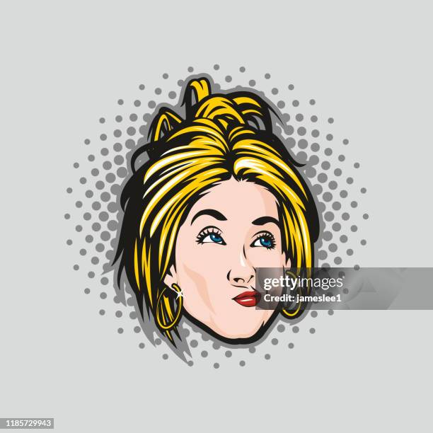 kooky female head icon - messy bun stock illustrations